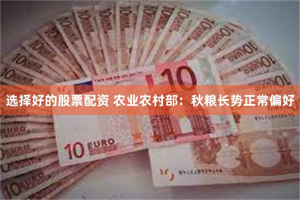 选择好的股票配资 农业农村部：秋粮长势正常偏好